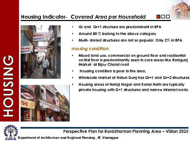 Housing Indicator- Covered Area per Household • Gr and Gr+1 structure are predominant in