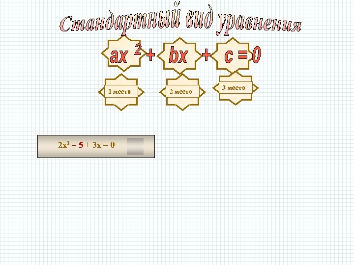 1 место 2 х2 – 5 + 3 х = 0 2 место 3