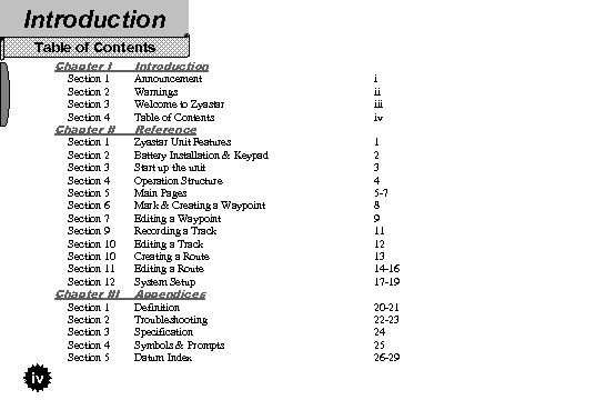 Introduction Table of Contents Chapter I Introduction Chapter II Reference Section 1 Section 2