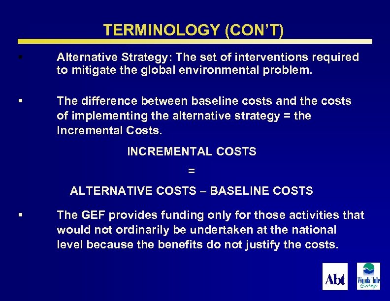 TERMINOLOGY (CON’T) § Alternative Strategy: The set of interventions required to mitigate the global