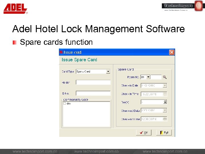 Adel Hotel Lock Management Software Spare cards function 