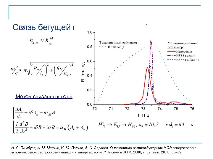 Связь бегущей и квазикритической волн Метод связанных волн Н. С. Гинзбург, А. М. Малкин,