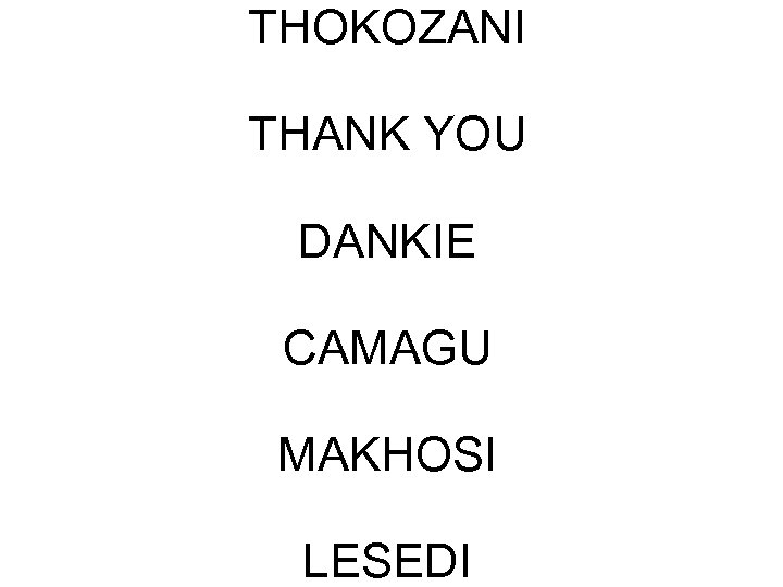 THOKOZANI THANK YOU DANKIE CAMAGU MAKHOSI LESEDI 