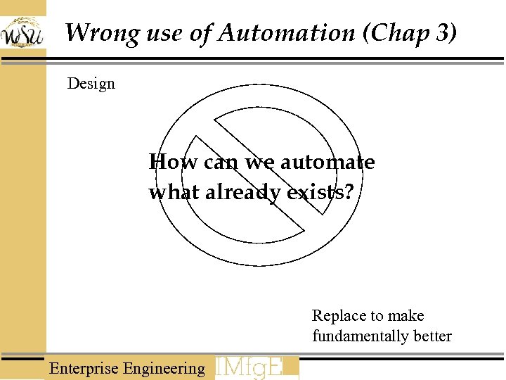 Wrong use of Automation (Chap 3) Design How can we automate what already exists?