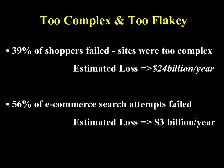 Too Complex & Too Flakey • 39% of shoppers failed - sites were too