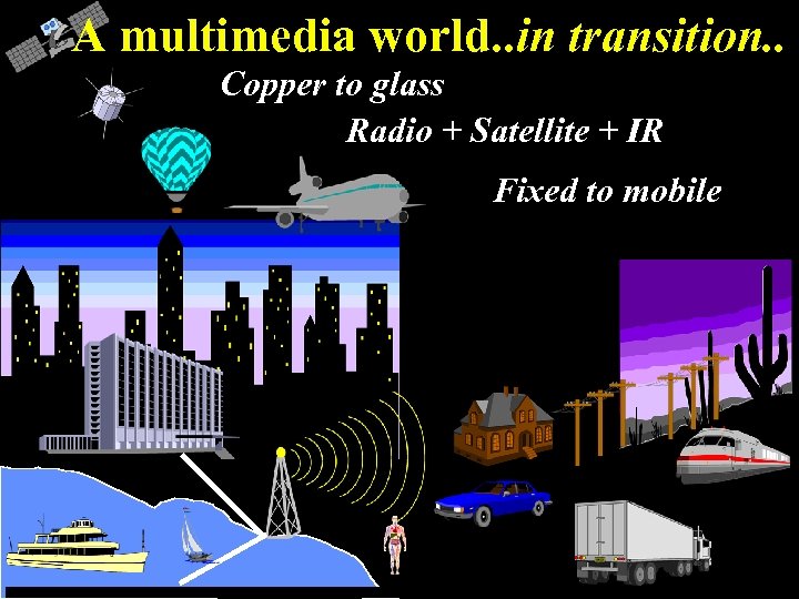 A multimedia world. . in transition. . Copper to glass Radio + Satellite +