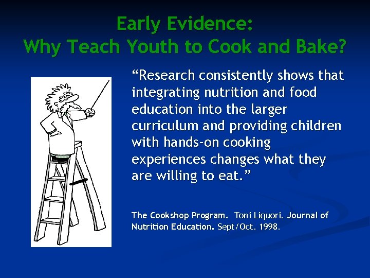 Early Evidence: Why Teach Youth to Cook and Bake? “Research consistently shows that integrating