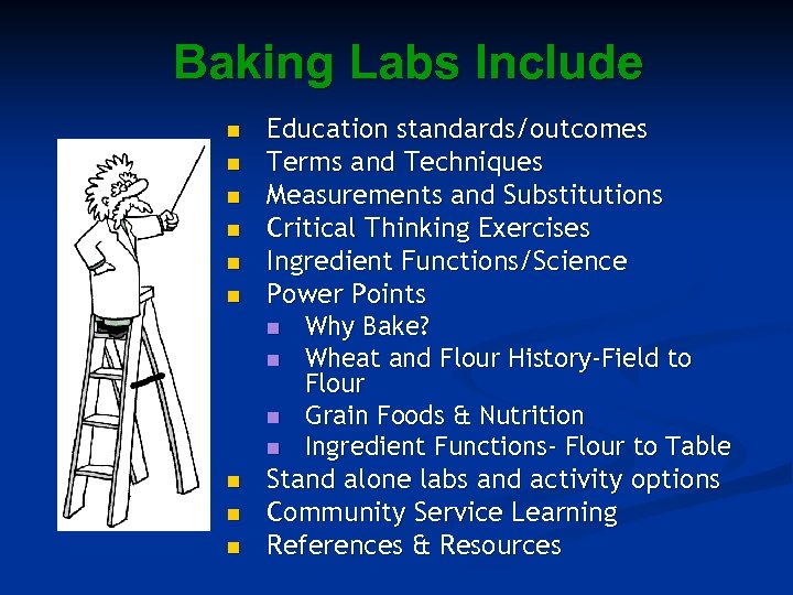 Baking Labs Include n n n n n Education standards/outcomes Terms and Techniques Measurements