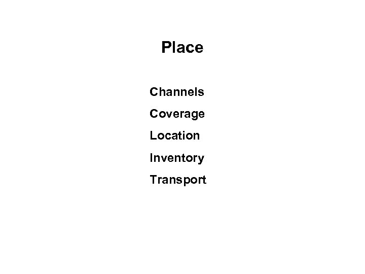 Place Channels Coverage Location Inventory Transport 