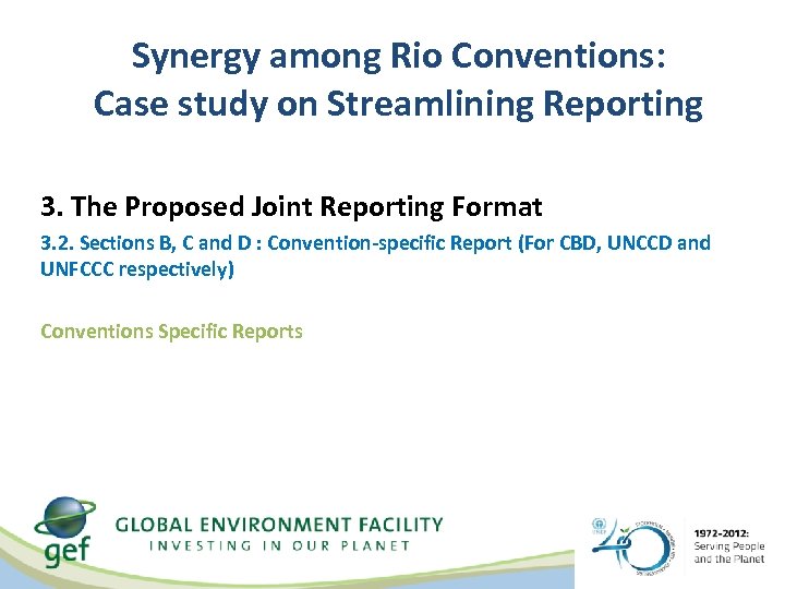 Synergy among Rio Conventions: Case study on Streamlining Reporting 3. The Proposed Joint Reporting