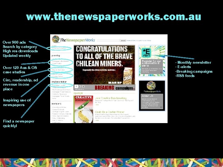 www. thenewspaperworks. com. au Over 900 ads Search by category High res downloads Updated