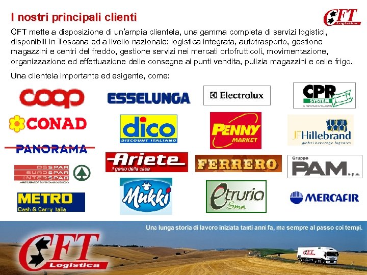 I nostri principali clienti CFT mette a disposizione di un’ampia clientela, una gamma completa