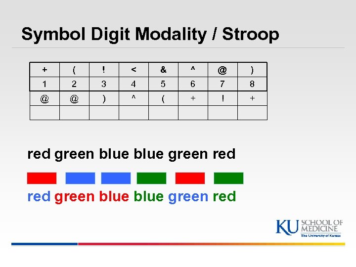 Symbol Digit Modality / Stroop + ( ! < & ^ @ ) 1