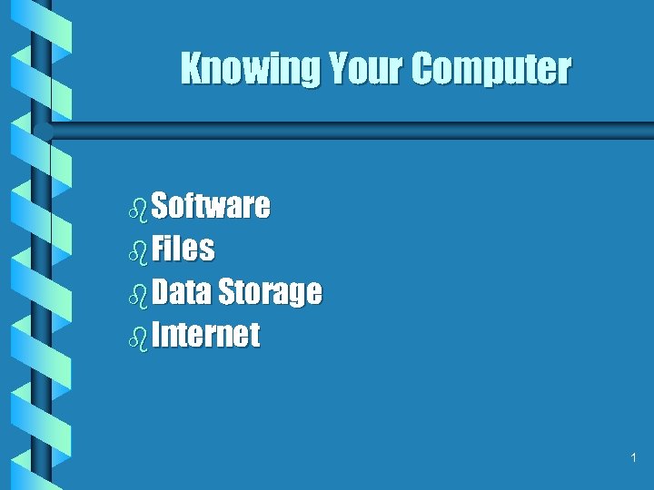 Knowing Your Computer b Software b Files b Data Storage b Internet 1 