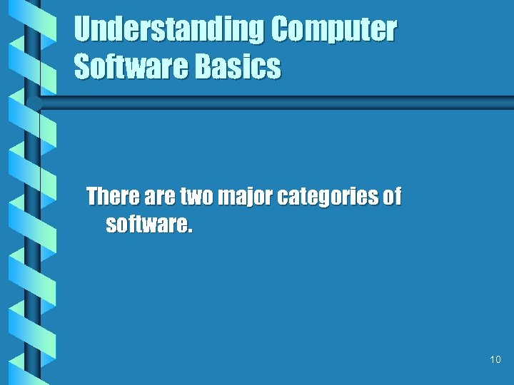 Understanding Computer Software Basics There are two major categories of software. 10 