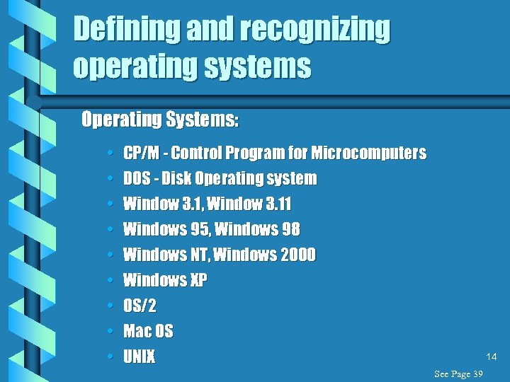 Defining and recognizing operating systems Operating Systems: • • • CP/M - Control Program