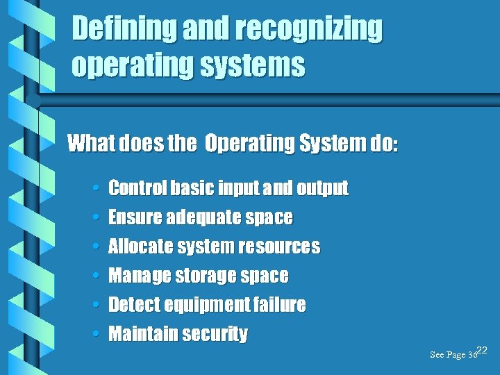 Defining and recognizing operating systems What does the Operating System do: • • •