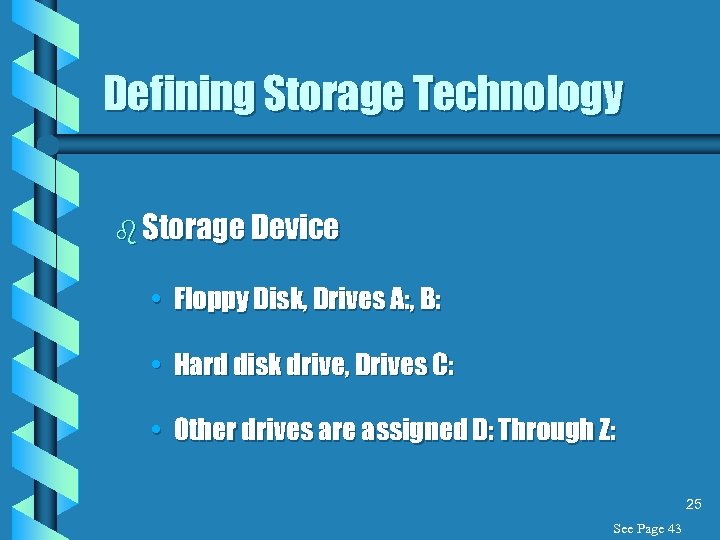 Defining Storage Technology b Storage Device • Floppy Disk, Drives A: , B: •