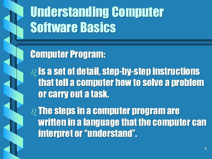 Understanding Computer Software Basics Computer Program: b Is a set of detail, step-by-step instructions