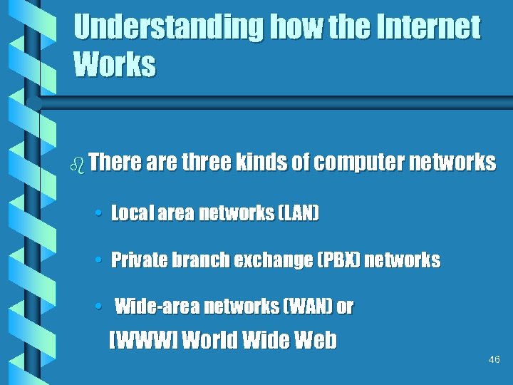 Understanding how the Internet Works b There are three kinds of computer networks •
