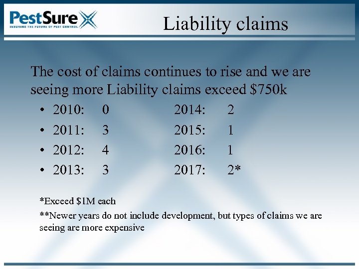 Liability claims The cost of claims continues to rise and we are seeing more