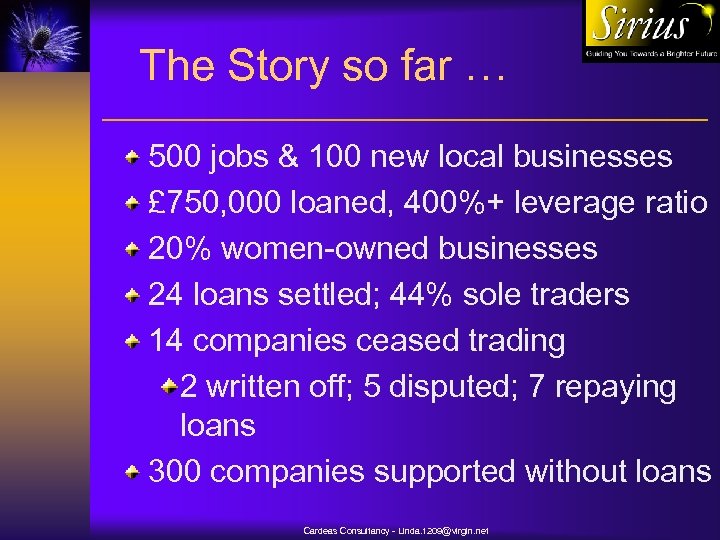 The Story so far … 500 jobs & 100 new local businesses £ 750,