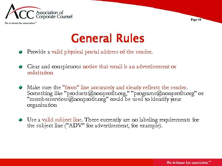 Page 40 General Rules Provide a valid physical postal address of the sender. Clear