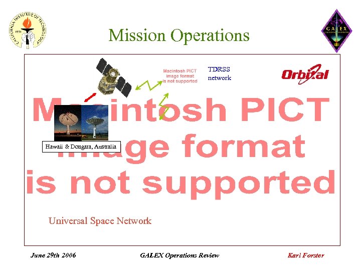 Mission Operations TDRSS network Hawaii & Dongara, Australia Universal Space Network June 29 th