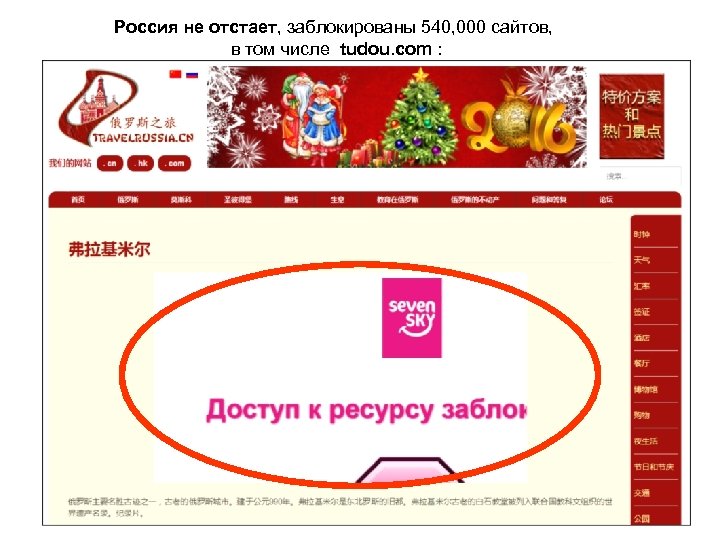 Россия не отстает, заблокированы 540, 000 сайтов, в том числе tudou. com : 中国网络