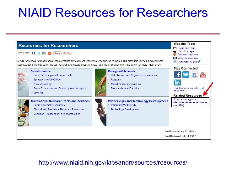 NIAID Resources for Researchers http: //www. niaid. nih. gov/labsandresources/ 