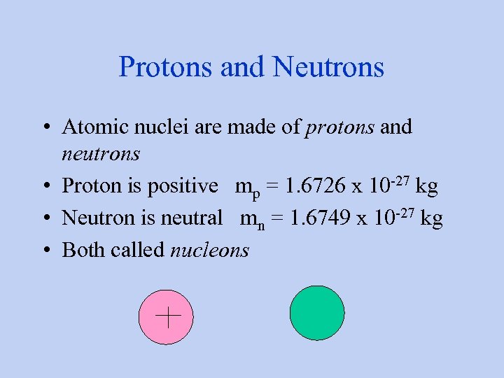 Protons and Neutrons • Atomic nuclei are made of protons and neutrons • Proton