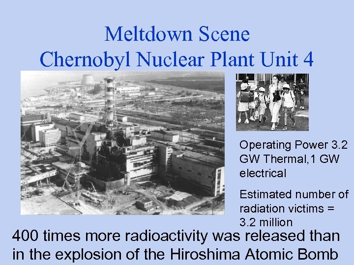 Meltdown Scene Chernobyl Nuclear Plant Unit 4 Operating Power 3. 2 GW Thermal, 1