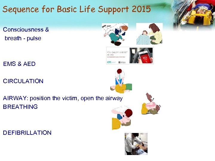 Sequence for Basic Life Support 2015 Consciousness & breath - pulse EMS & AED