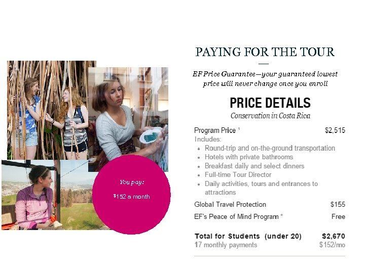 PAYING FOR THE TOUR EF Price Guarantee—your guaranteed lowest price will never change once