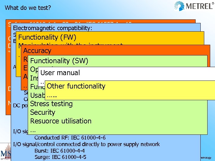 What do we test? Safety… 61010 -1 -1, -32, -31…IEC 61557 -1~-12 Electromagnetic compatibility:
