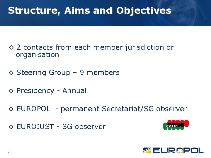 Structure, Aims and Objectives ◊ 2 contacts from each member jurisdiction or organisation ◊