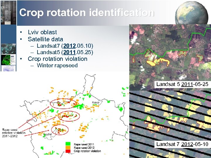 Crop rotation identification • Lviv oblast • Satellite data – Landsat 7 (2012. 05.