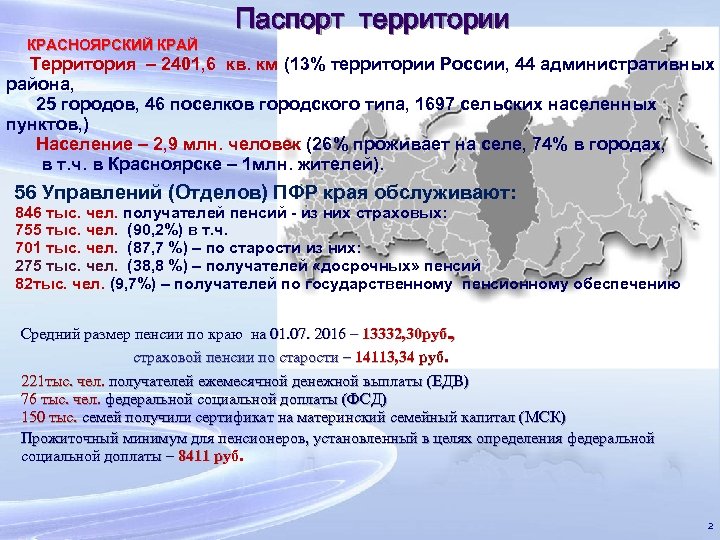  КРАСНОЯРСКИЙ КРАЙ Паспорт территории Территория – 2401, 6 кв. км (13% территории России,