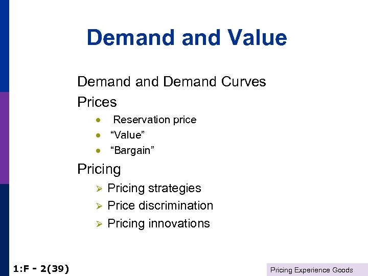 Demand Value Demand Curves Prices · Reservation price · “Value” · “Bargain” Pricing Ø