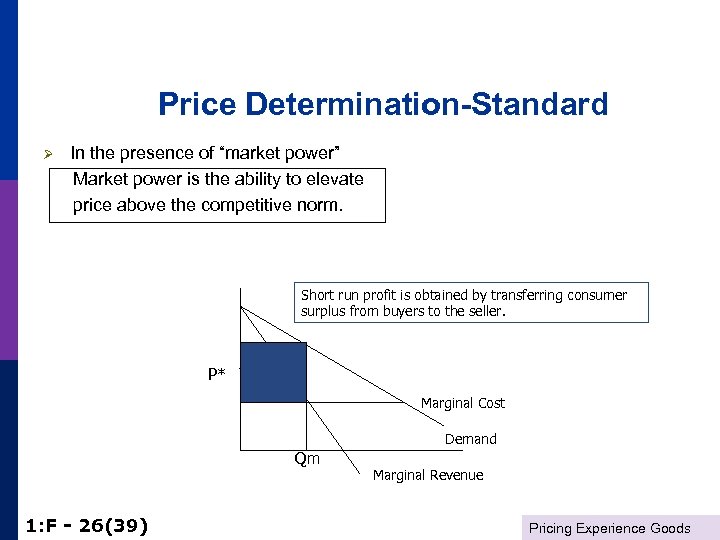 Price Determination-Standard Ø In the presence of “market power” Market power is the ability