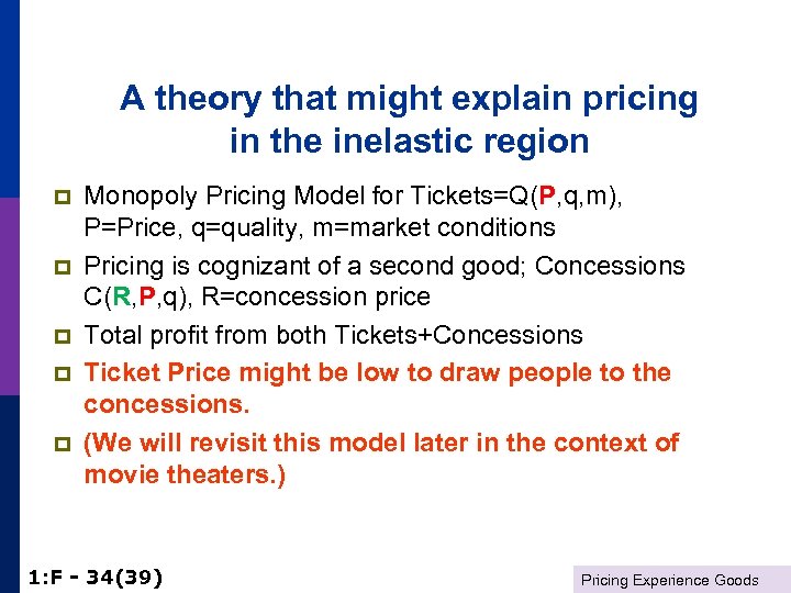 A theory that might explain pricing in the inelastic region p p p Monopoly