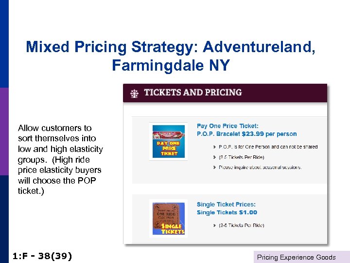 Mixed Pricing Strategy: Adventureland, Farmingdale NY Allow customers to sort themselves into low and