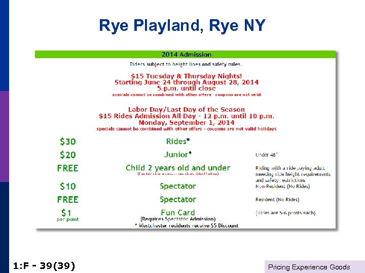 Rye Playland, Rye NY 1: F - 39(39) Pricing Experience Goods 