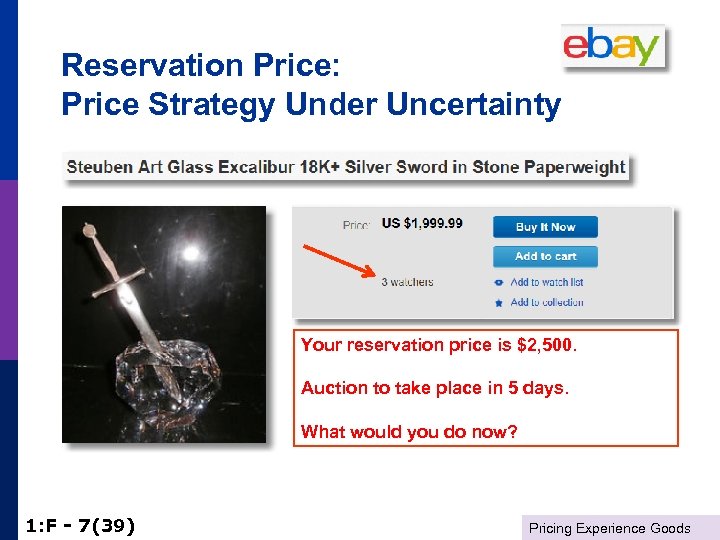 Reservation Price: Price Strategy Under Uncertainty Your reservation price is $2, 500. Auction to