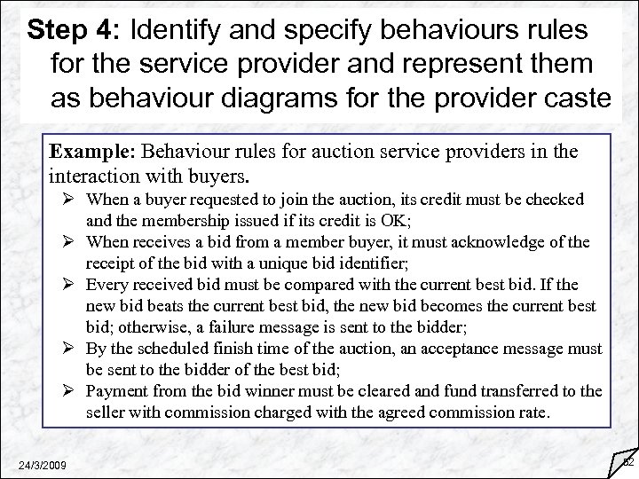 Step 4: Identify and specify behaviours rules for the service provider and represent them