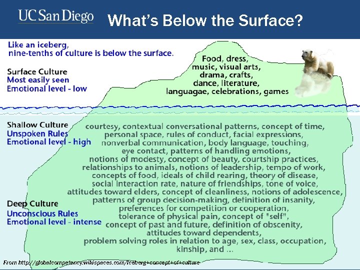 What’s Below the Surface? From http: //globalcompetency. wikispaces. com/Iceberg+concept+of+culture 