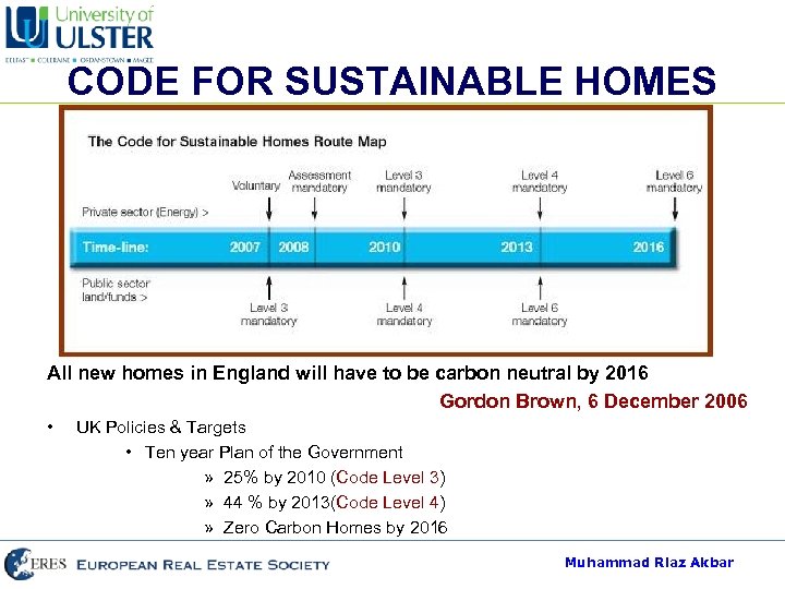 CODE FOR SUSTAINABLE HOMES All new homes in England will have to be carbon