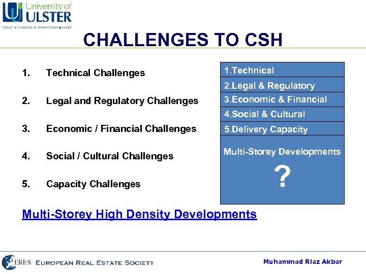 CHALLENGES TO CSH 1. Technical Challenges 2. Legal and Regulatory Challenges 3. Economic /