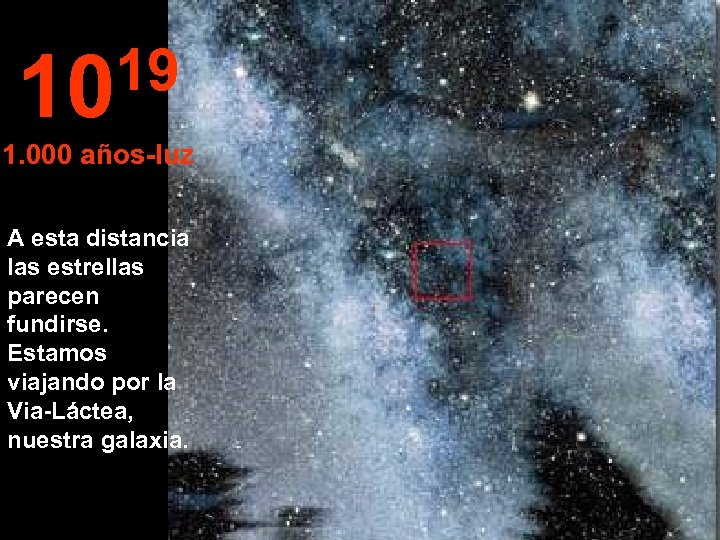 19 10 1. 000 años-luz A esta distancia las estrellas parecen fundirse. Estamos viajando