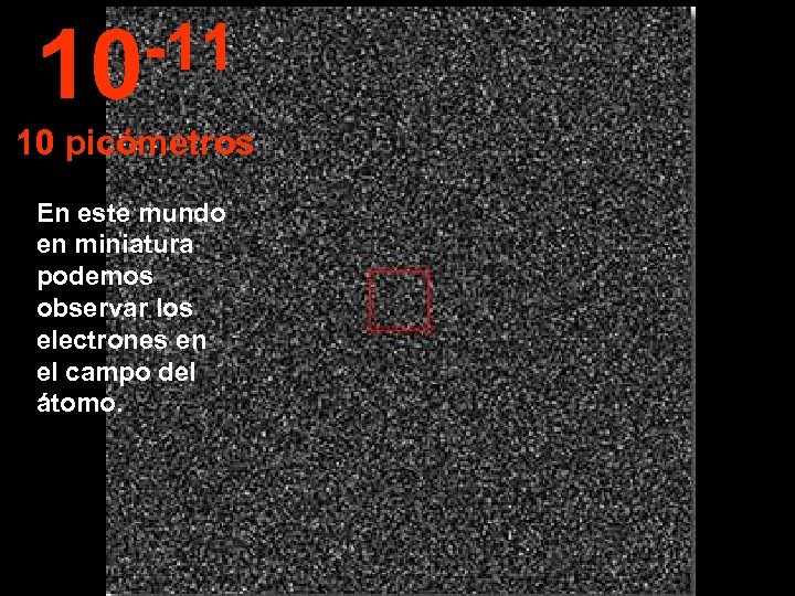 -11 10 10 picómetros En este mundo en miniatura podemos observar los electrones en